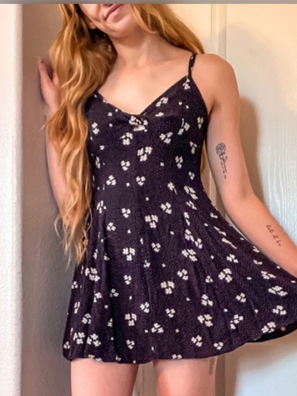 American Eagle outfitters twist front Black Floral Spaghetti Strap Sundress